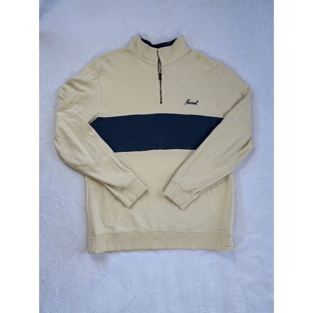 The Normal Brand 1/4 Zip Pullover Cotton Bland Blue/Cream Size L Classic READ